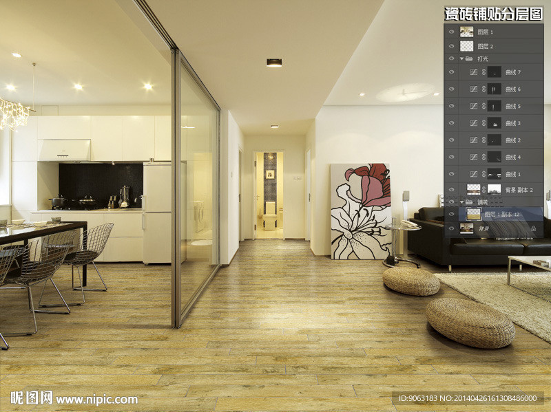 客厅瓷砖铺贴分层图