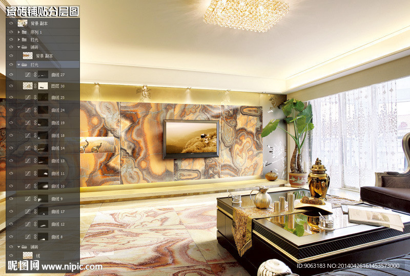 客厅瓷砖铺贴分层图
