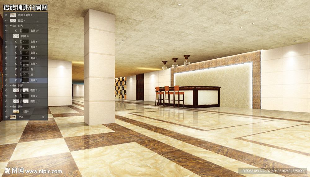 走廊过道瓷砖铺贴分层