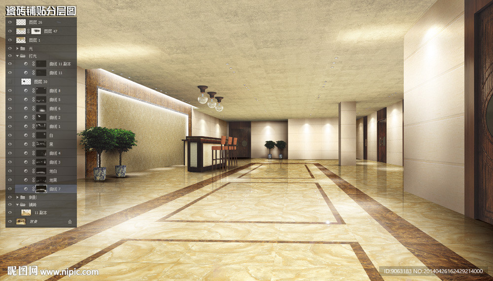 走廊过道瓷砖铺贴分层