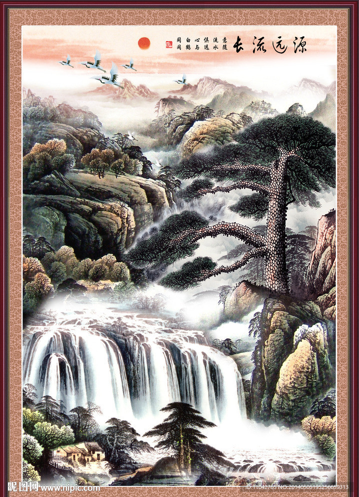 国画迎客松图片