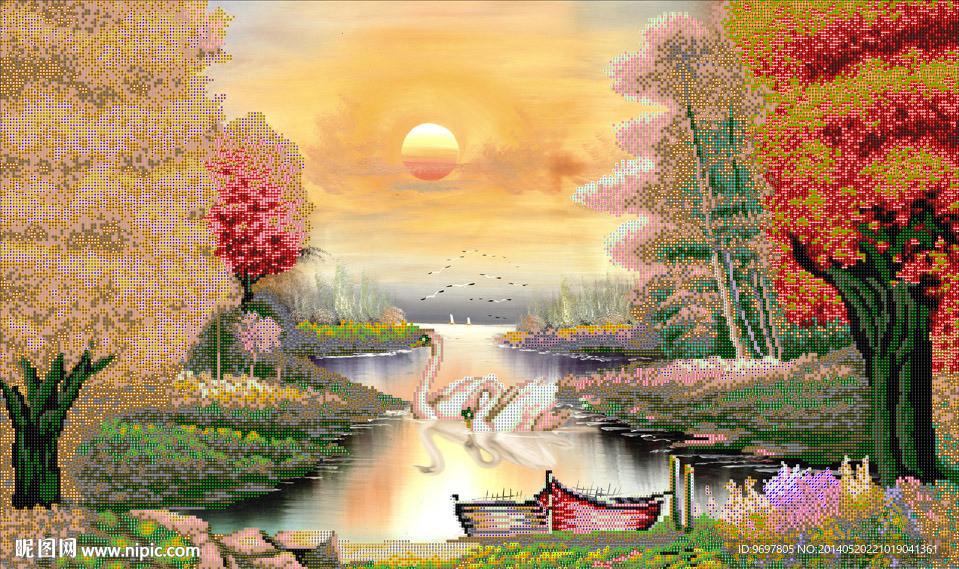 山水钻石画
