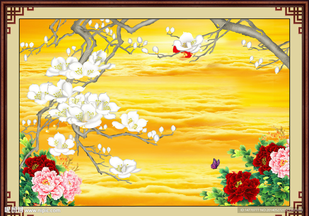 白玉兰花鸟图