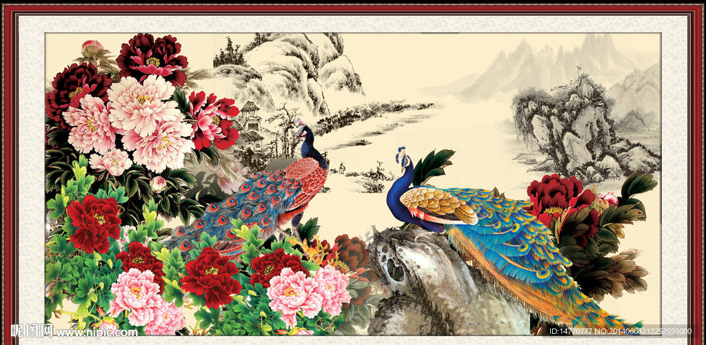 孔雀牡丹图
