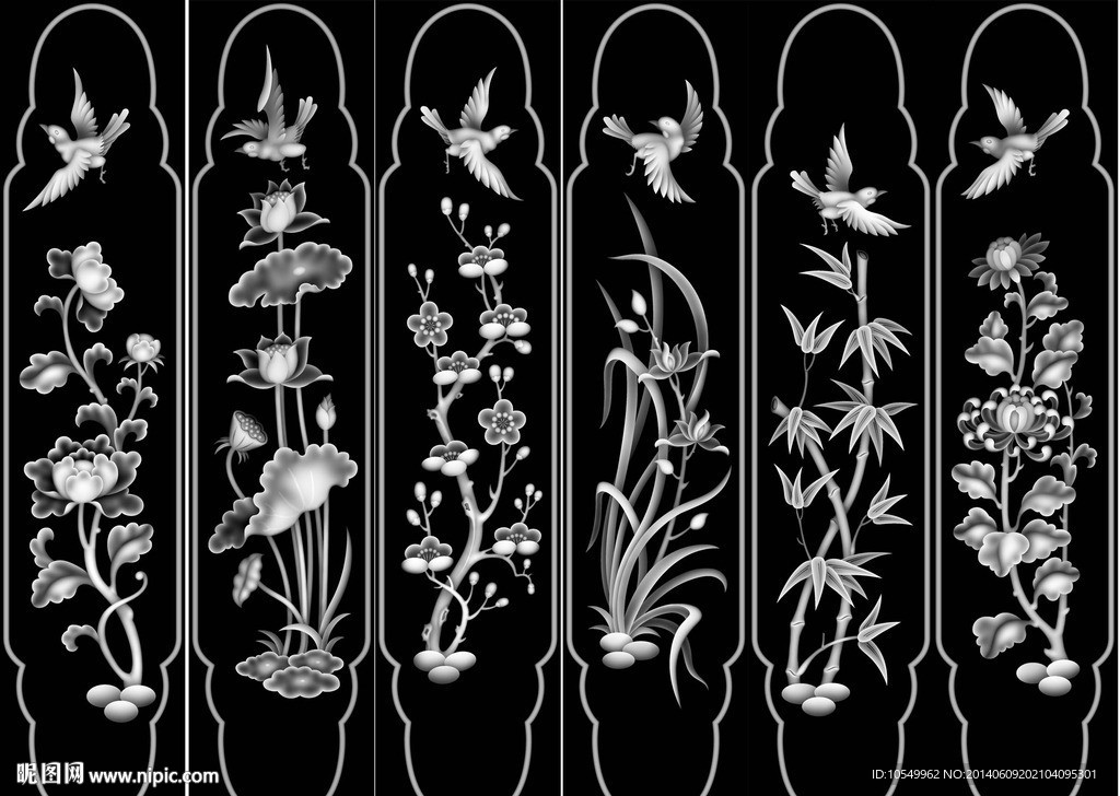 梅兰竹菊荷牡丹门板