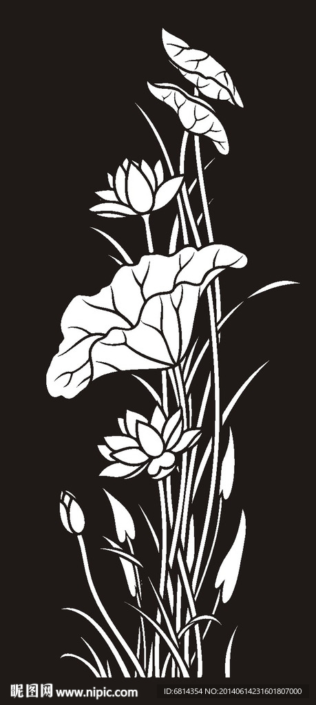 荷花 莲花 黑白图 线勾图