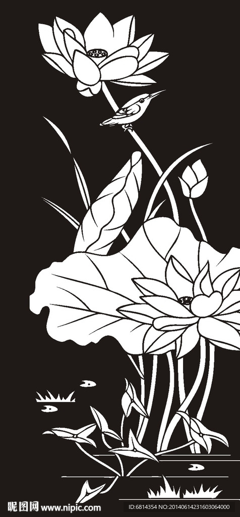 荷花 莲花 黑白图 线勾图