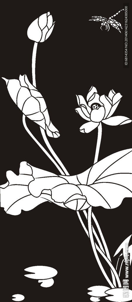 荷花 莲花 黑白图 线勾图