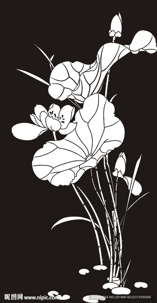 荷花 莲花 黑白图 线勾图