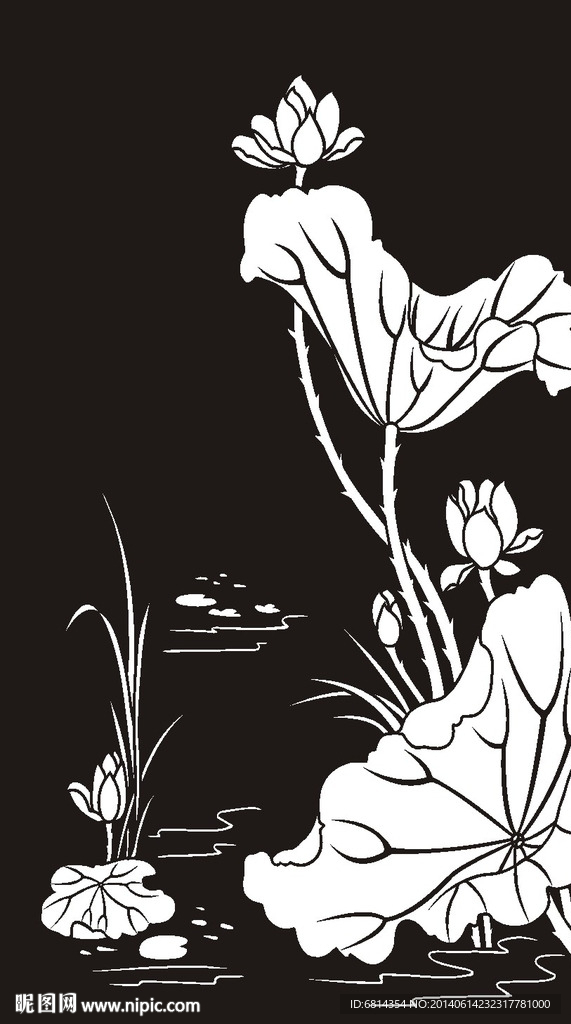 荷花 莲花 黑白图 线勾图