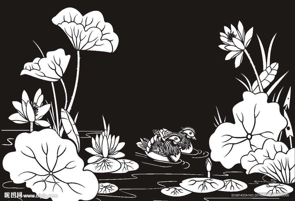 荷花 莲花 黑白图 线勾图