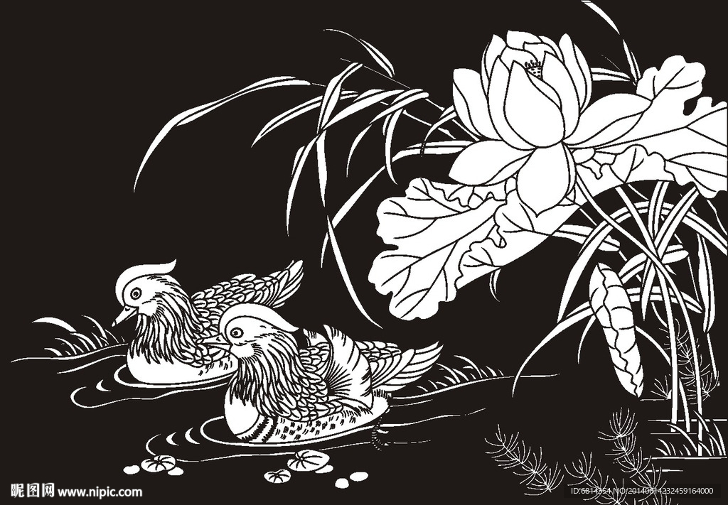 荷花 莲花 黑白图 线勾图