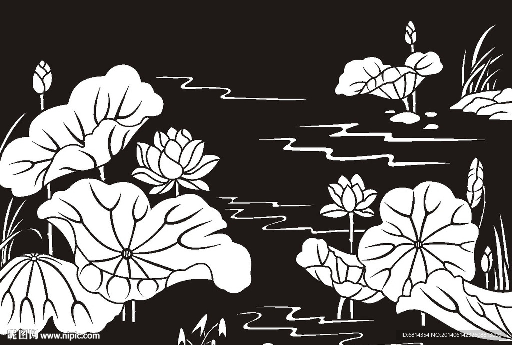荷花 莲花 黑白图 线勾图