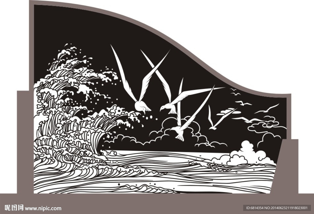 海浪 海鸥 隔断造型