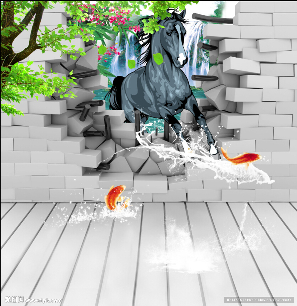 3d壁画 骏马奔腾