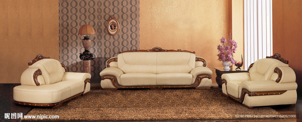欧式真皮沙发背景