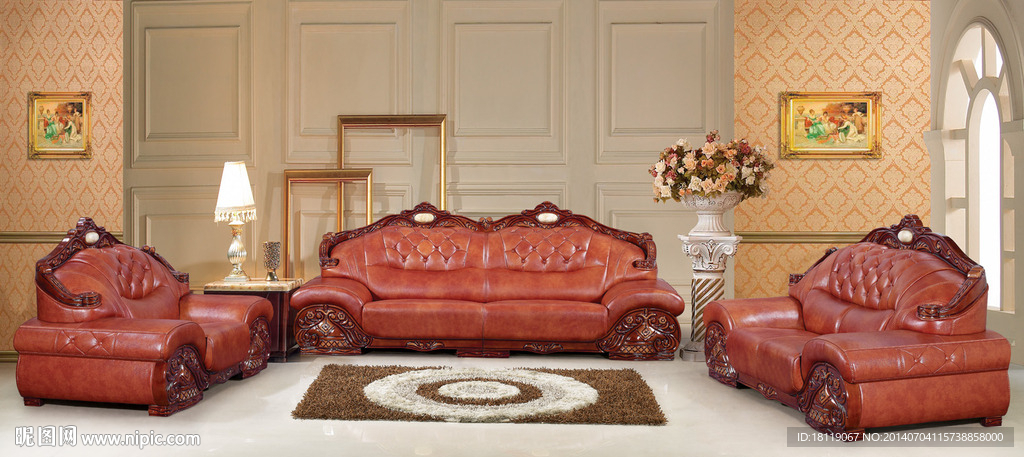 欧式真皮沙发背景图