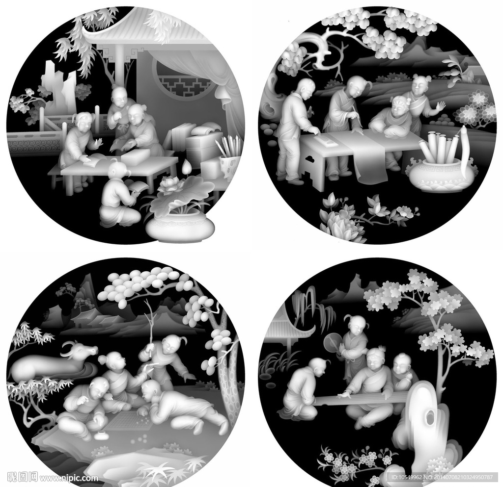 琴棋书画精雕图