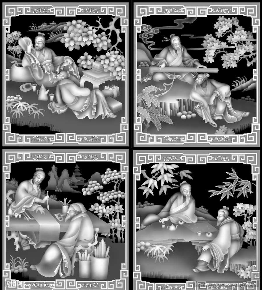 琴棋书画精雕图