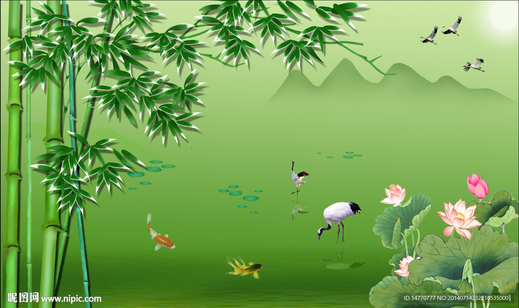 电视背景墙 竹报平安