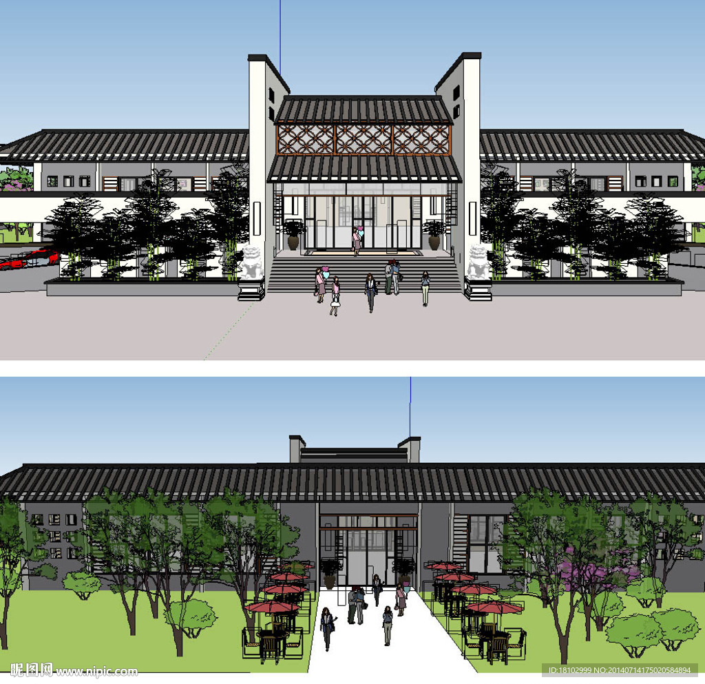 中式会所建筑SU草图模
