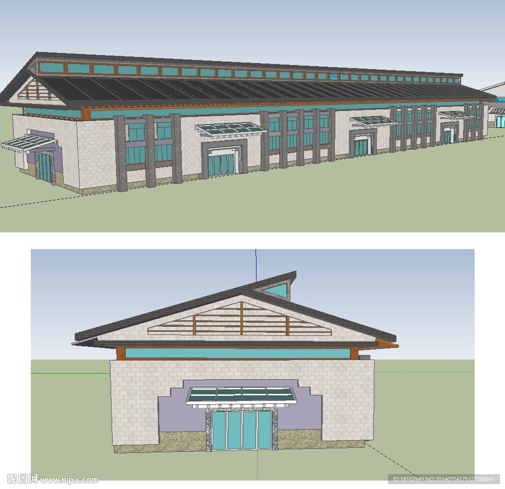 中式厂房建筑SU模型