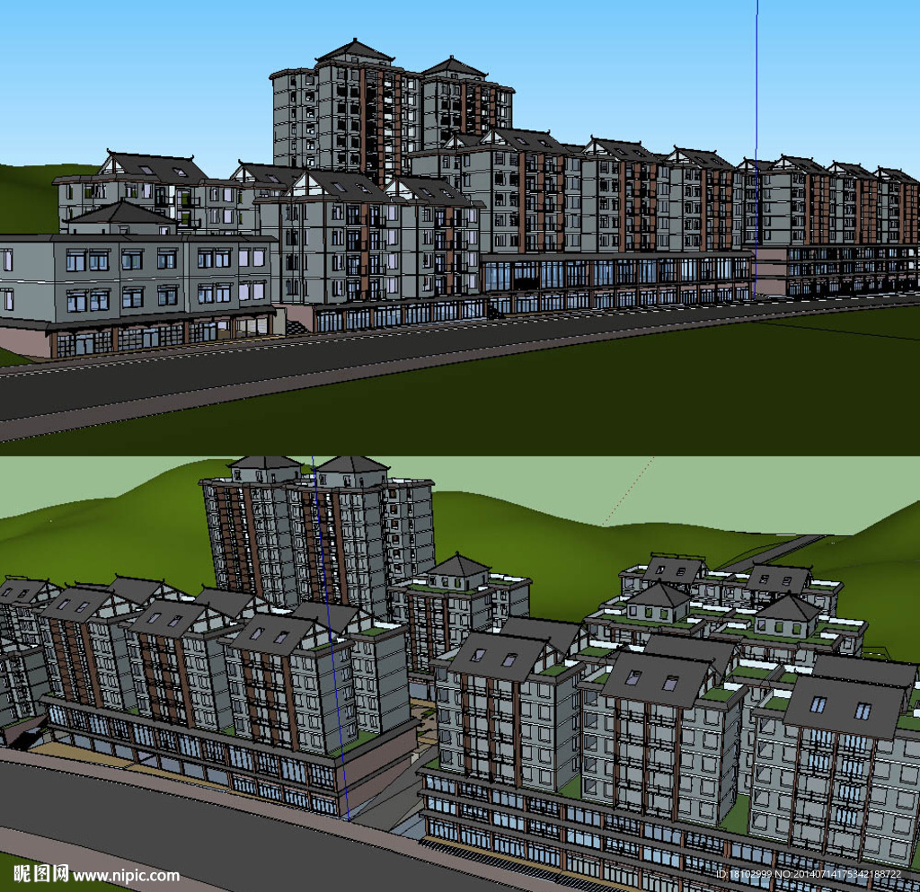 中式小區建築su草圖模設計圖__室外模型_3d設計_設計圖庫_暱圖網nipic