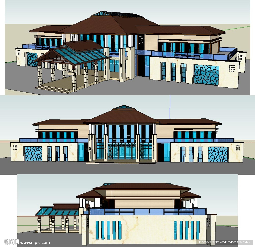 中式会所建筑SU模型