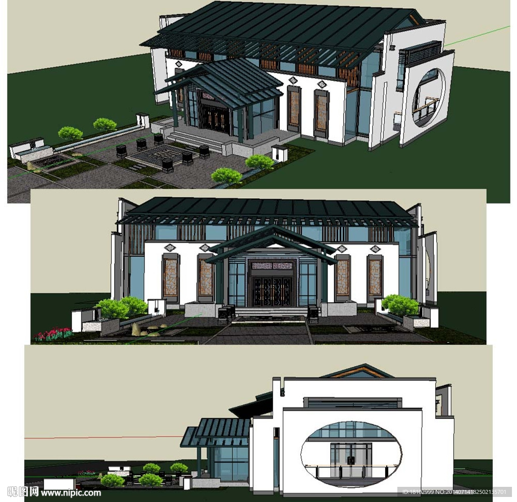 现代中式会所建筑SU模