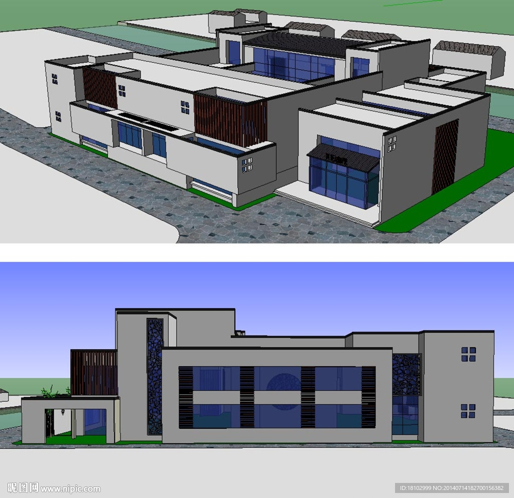 中式会所建筑SU模型