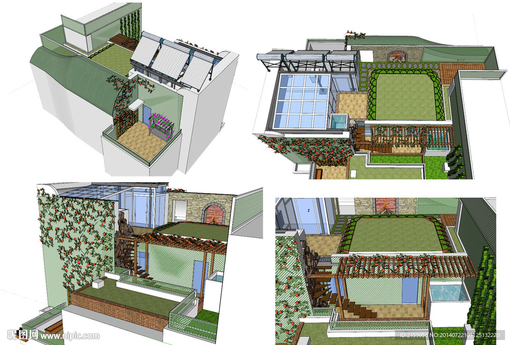 屋顶花园skp模型设计