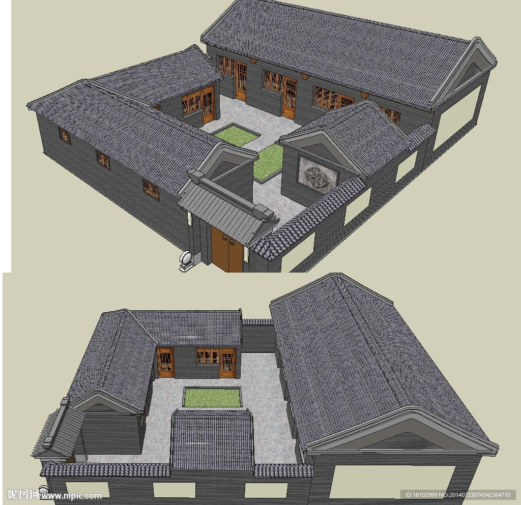 仿古四合院SU草图大师