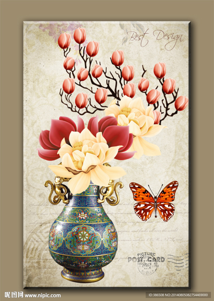 无框画 欧式花卉 花瓶