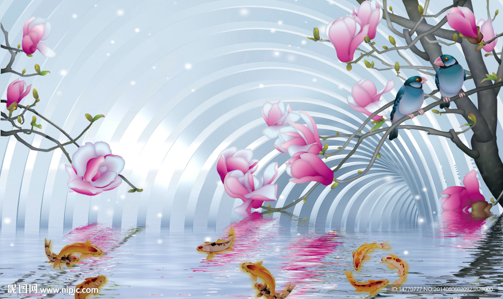 3d电视背景墙 玉兰花 