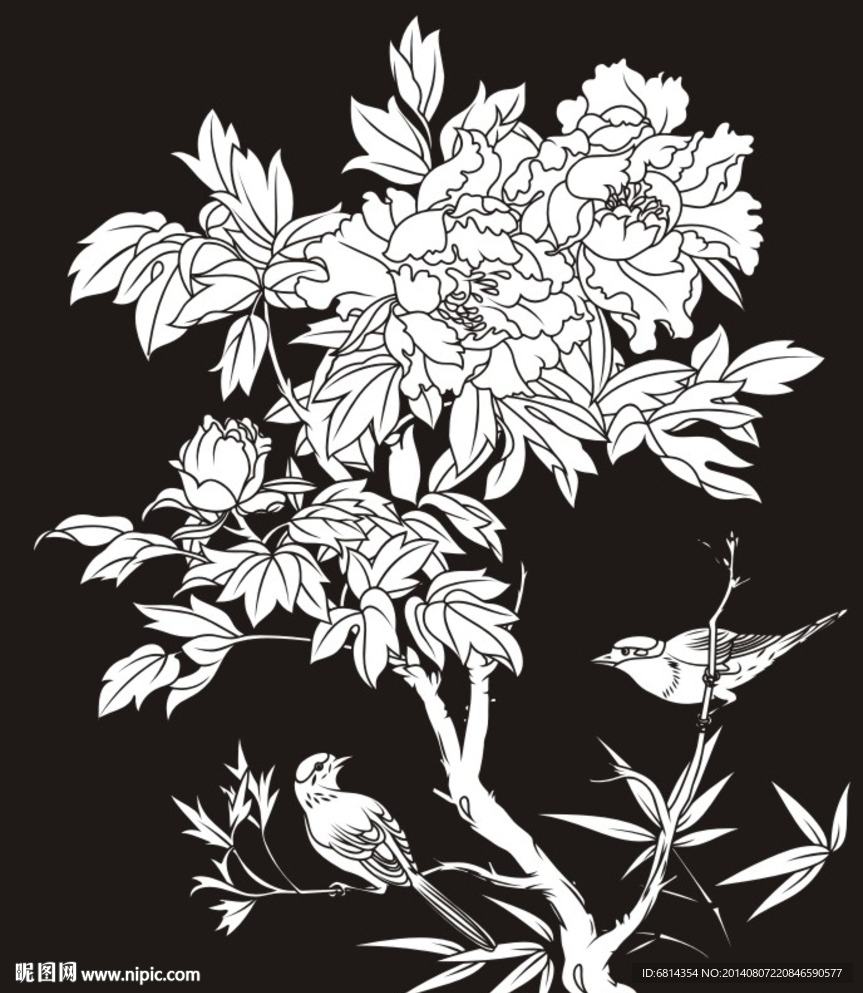 花鸟 牡丹 喜鹊