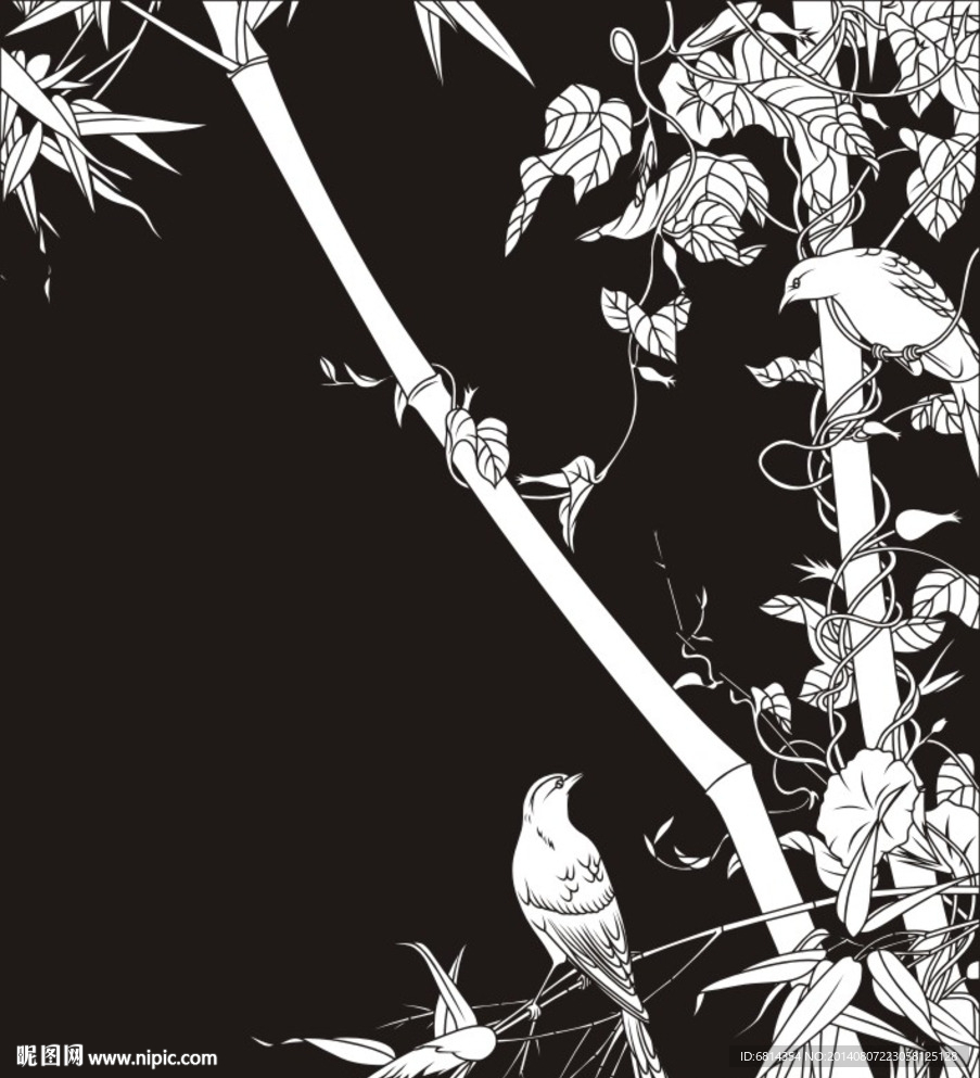 花鸟 竹林鸟 牵牛花 