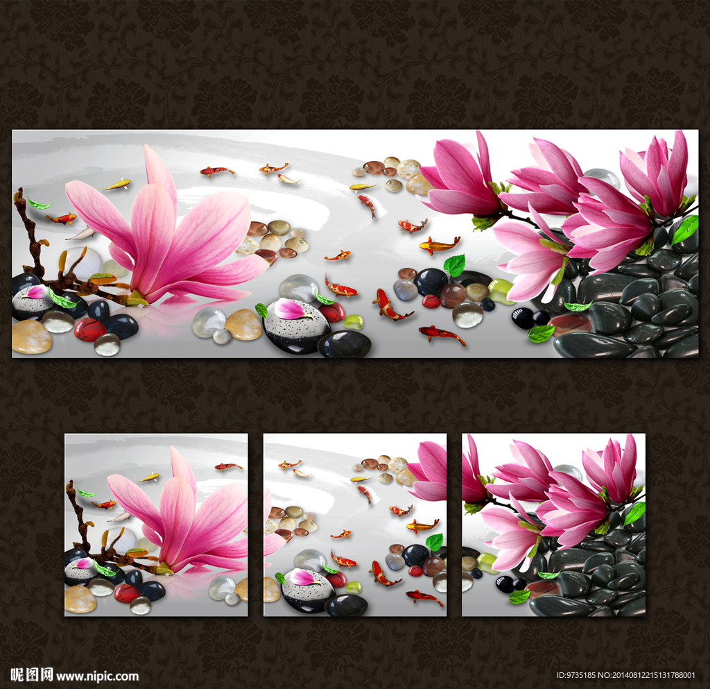 玉兰花鱼趣无框画图片