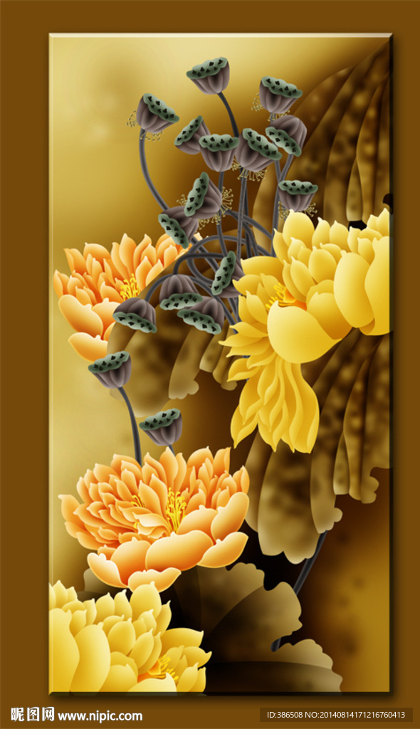 无框画　国画　荷花