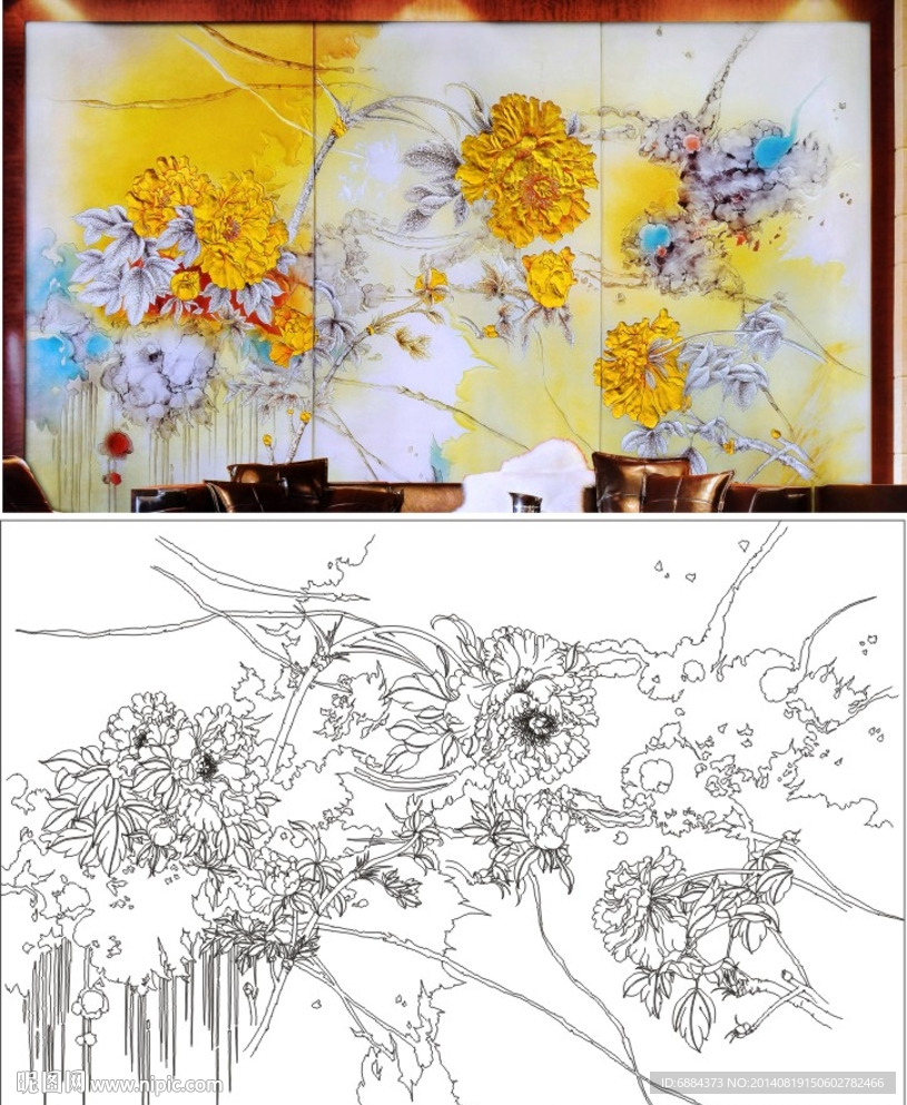 牡丹花 线条