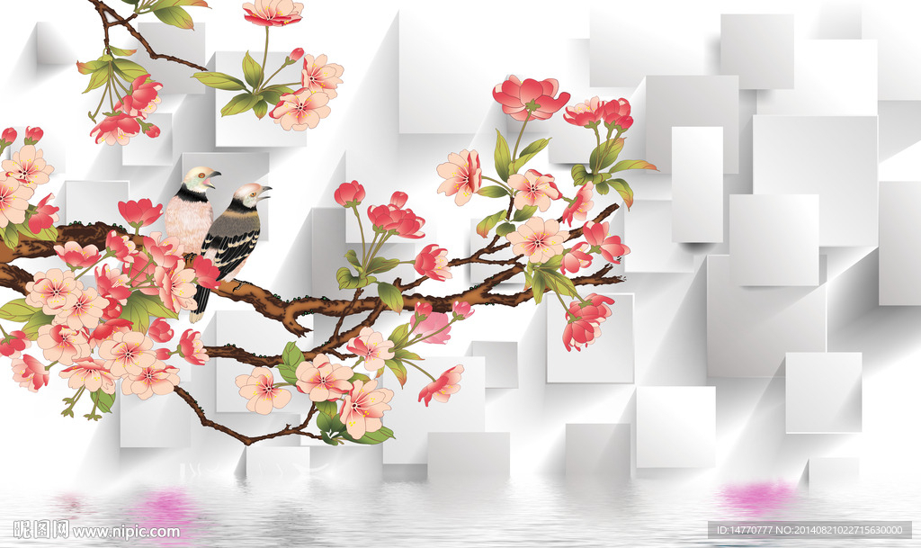 3d电视背景墙 花鸟图
