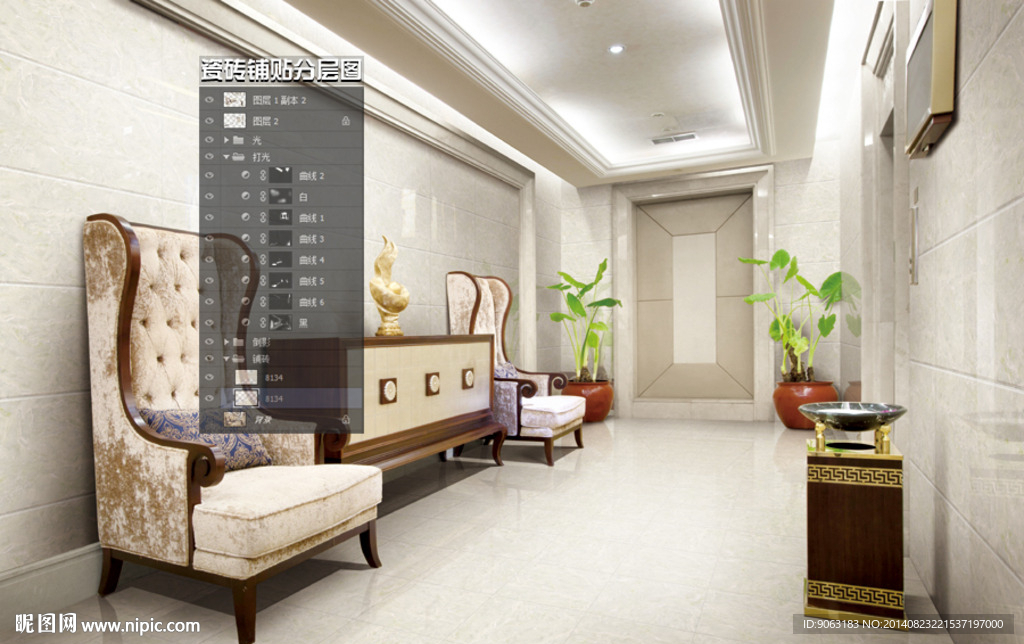 走廊过道背景墙瓷砖铺