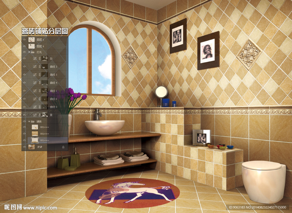 卫浴空间仿古瓷片砖瓷