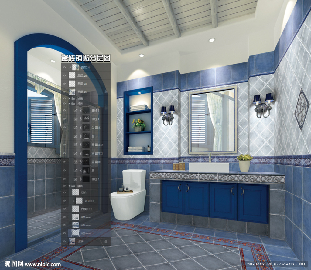 卫浴空间仿古瓷片砖瓷