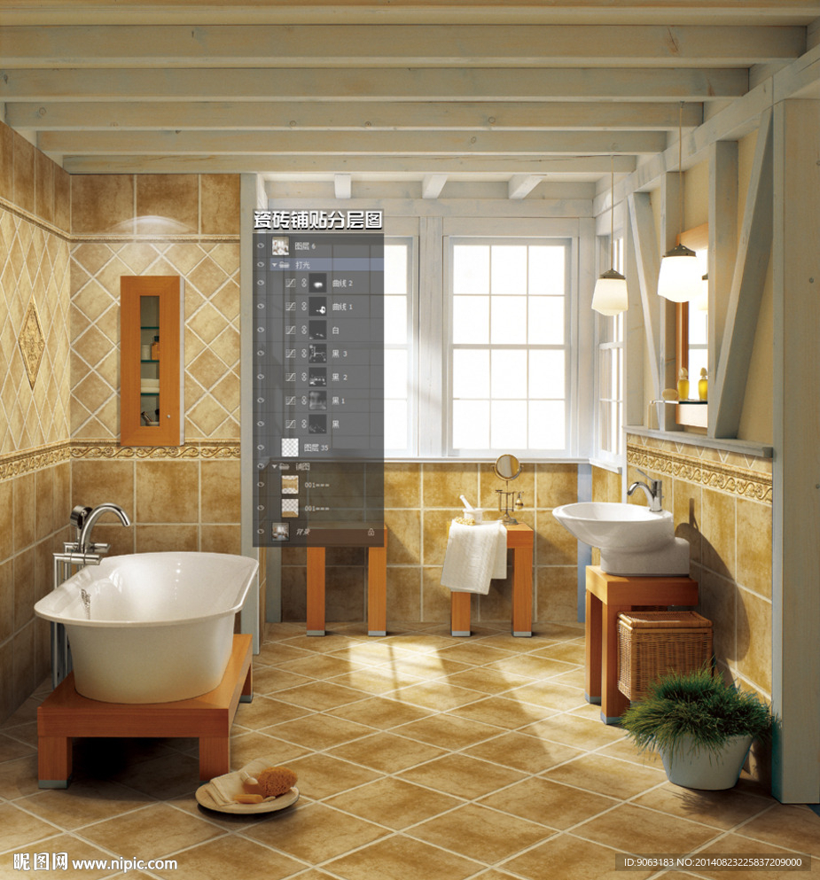 卫浴空间瓷砖铺贴分层