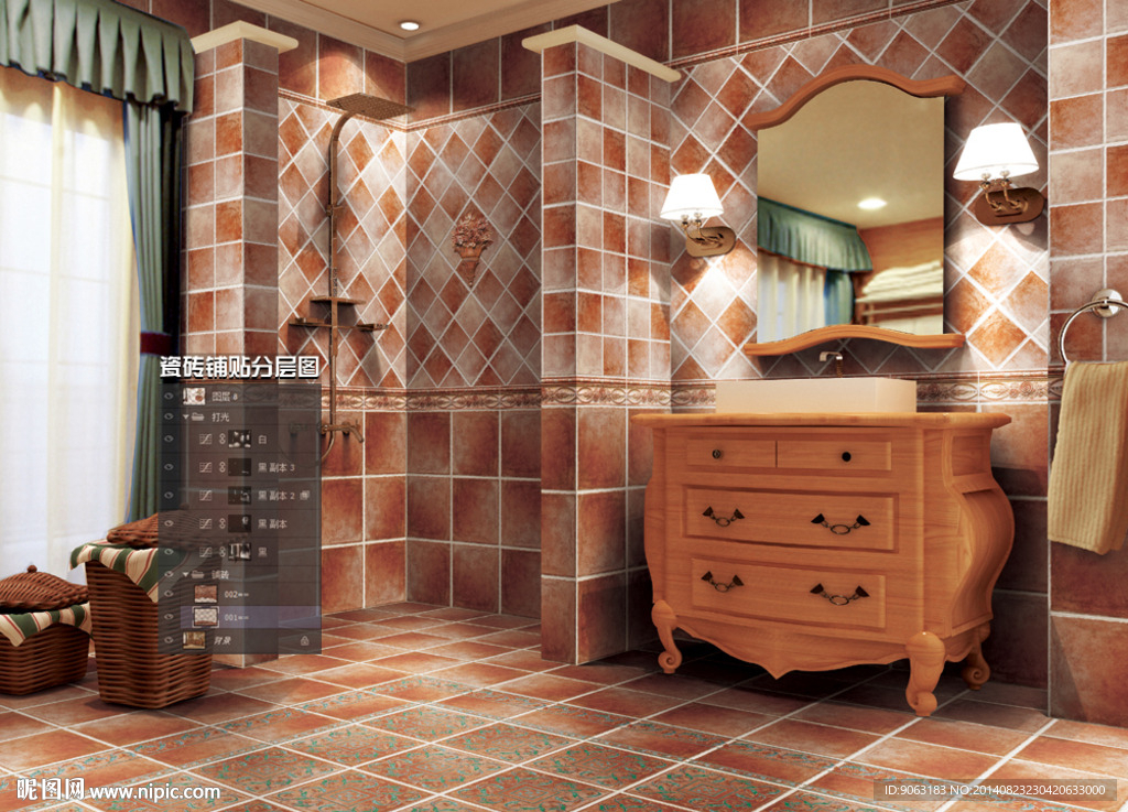 卫浴空间瓷片砖瓷砖铺