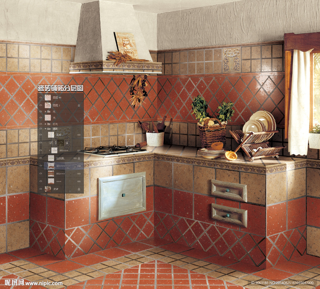 厨房空间仿古瓷砖铺贴