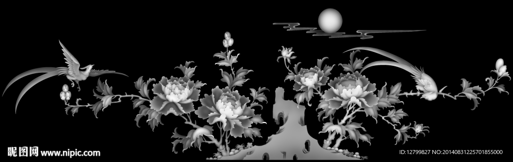 花开富贵灰度图