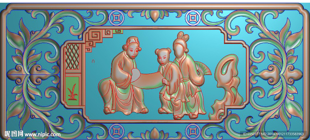 人物窗花精雕灰度