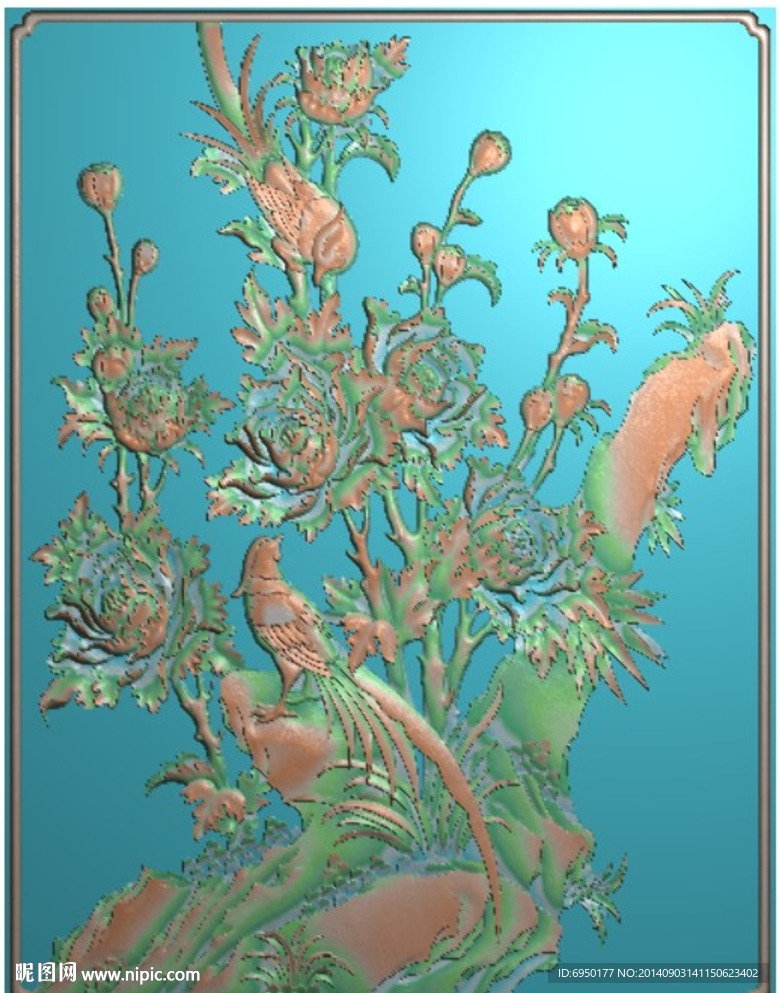 春牡丹花鸟精雕灰度