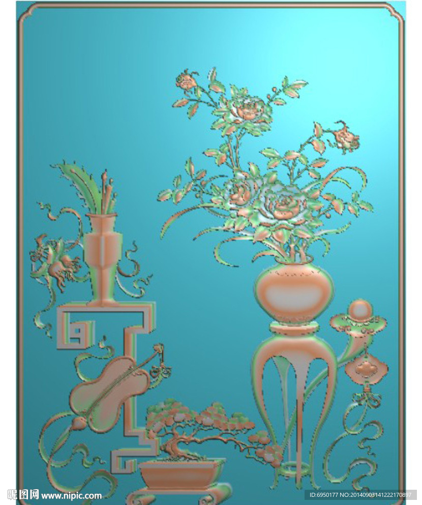 大板月季花瓶扇子精雕